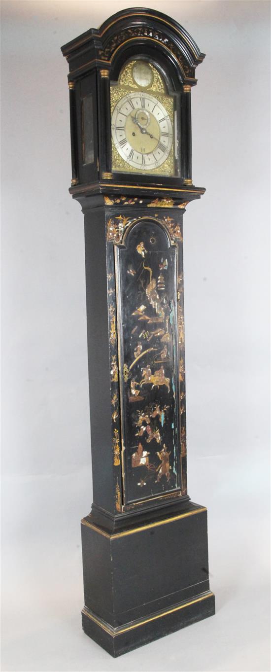A mid 18th century chinoiserie longcase clock, John Buttler [sic], London, H.236.5cm